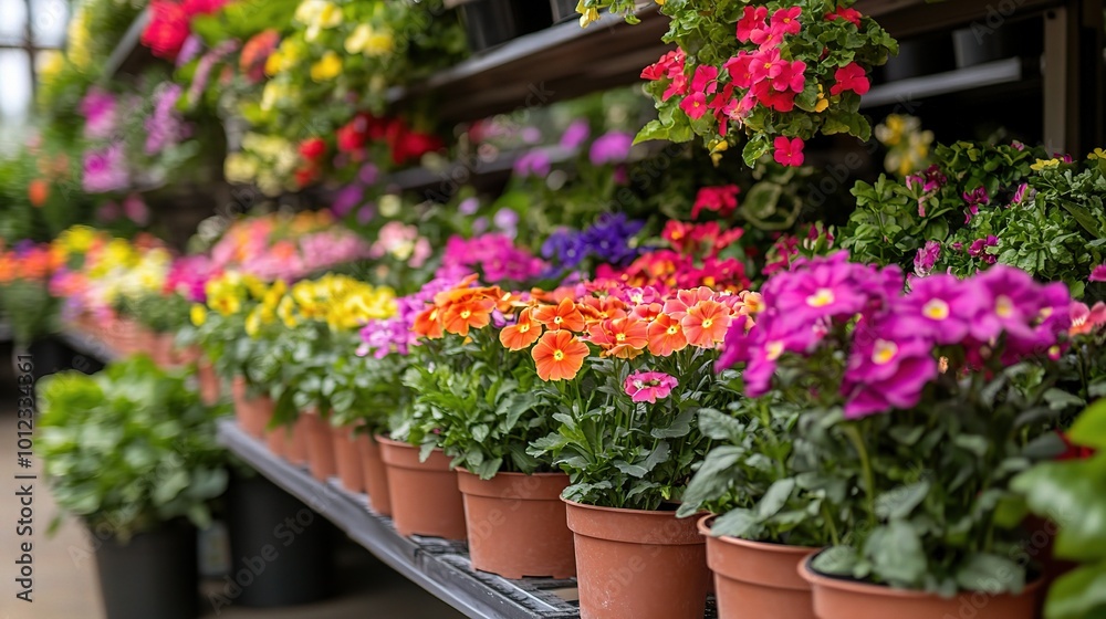 Colorful Flower Display in Garden Center Colorful Flower Display in Garden Center