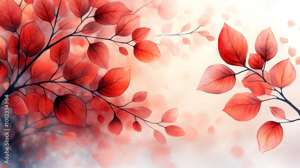 Red leaves in a watercolor-like setting. Red leaves in a watercolor-like setting.