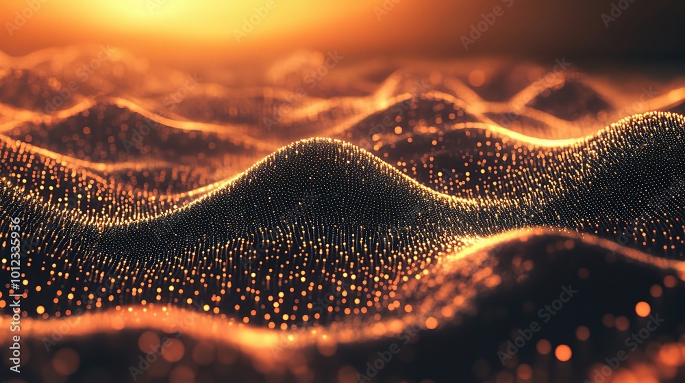 Abstract Landscape with Glowing Dots at Sunset Abstract Landscape with Glowing Dots at Sunset