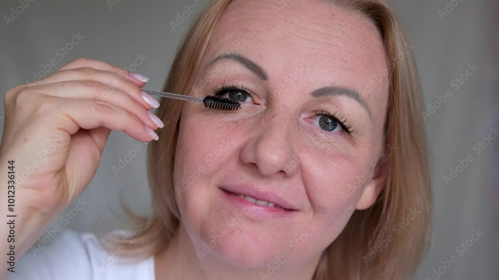 comb eyelashes View of Eye. Dyeing Eyelashes with Ink. Macro View. Makeup Concept. comb eyelashes View of Eye. Dyeing Eyelashes with Ink. Macro View. Makeup Concept.