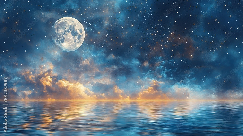 Serene Moonlit Night over Tranquil Water Surface Serene Moonlit Night over Tranquil Water Surface