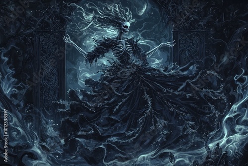 Hel The Norse Goddess of the Underworld in a Cold Misty Landscape