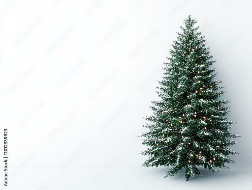 Minimalist Christmas Tree with Glowing Lights on Snowy Background and Ample Copy Space Minimalist Christmas Tree with Glowing Lights on Snowy Background and Ample Copy Space