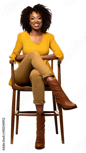 PNG African woman sitting on the chair furniture footwear adult. photo