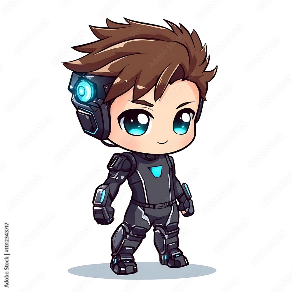 Cute chibi anime boy in futuristic armor with glowing eyes Cute chibi anime boy in futuristic armor with glowing eyes