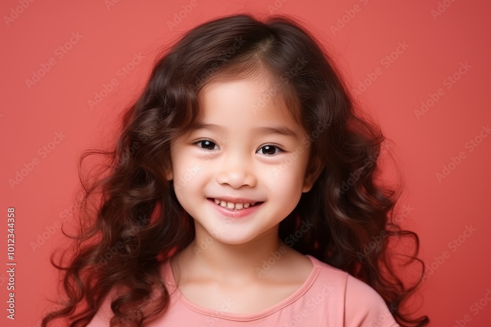 Portrait of a beautiful little asian girl smiling over red background Portrait of a beautiful little asian girl smiling over red background