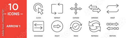 Arrow and Direction Icon Set: 10 Line Icons Including Click, Expand, Swap, and Refresh Arrows