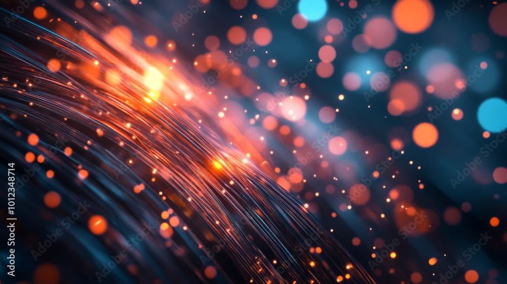 Abstract background with glowing lines and bokeh lights.