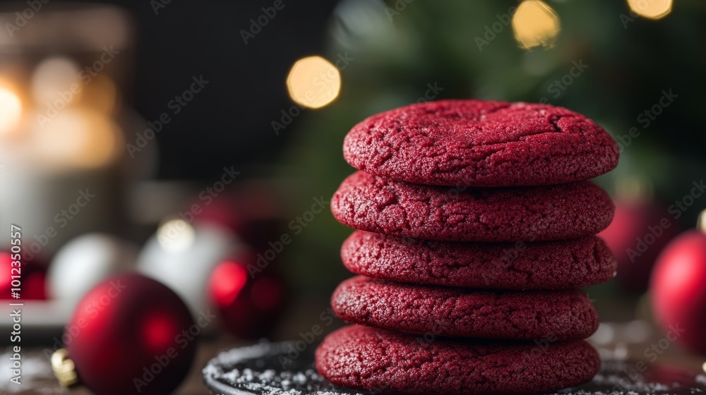 Obraz premium Stack of red velvet cookies generative ai