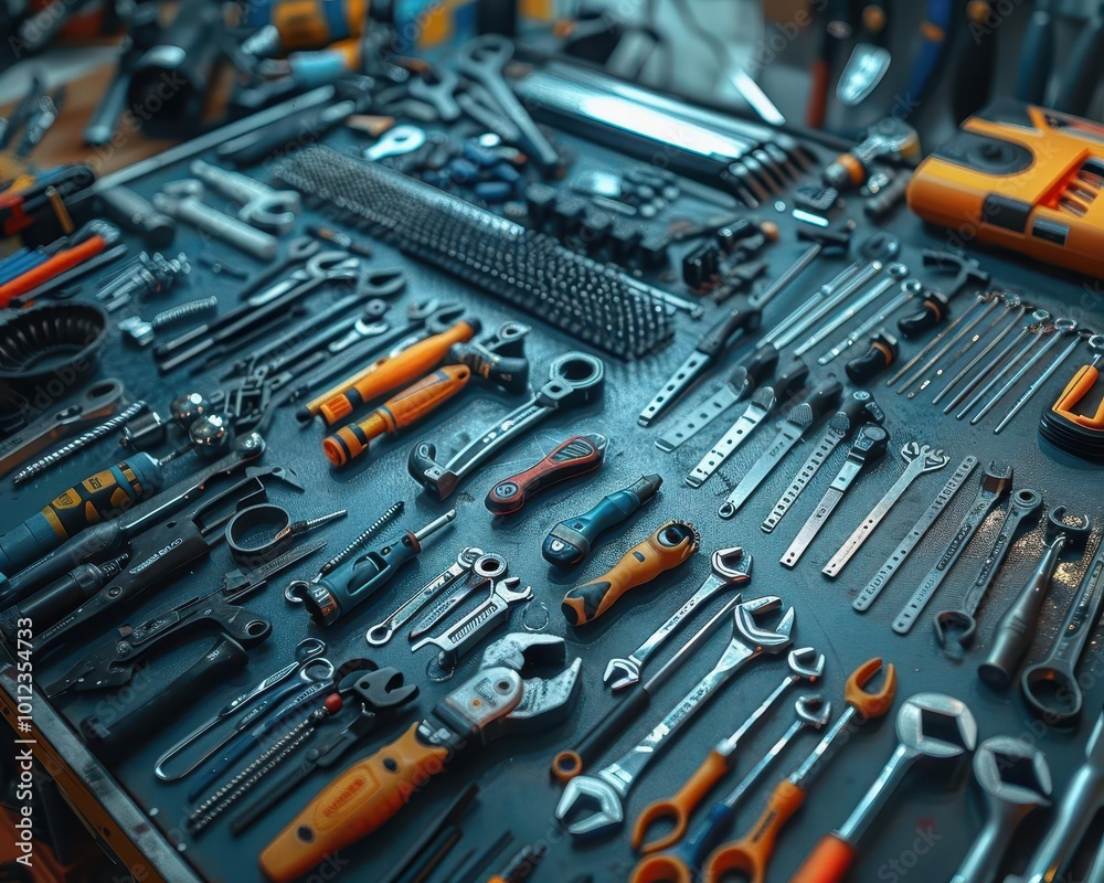 Tools and equipment with sleek designs, modern and functional, Urban, Cool tones, Photograph, Industrial tools Tools and equipment with sleek designs, modern and functional, Urban, Cool tones, Photograph, Industrial tools