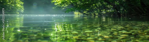 Tranquil lakes with clear waters, serene and inviting, Nature, Soft greens, Photograph, Natural reflection