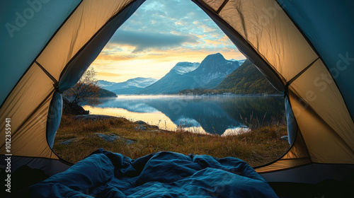 A Captivating View of Norway's Breathtaking Landscape from Inside a Tent: Embracing Coziness and Serenity in Nature