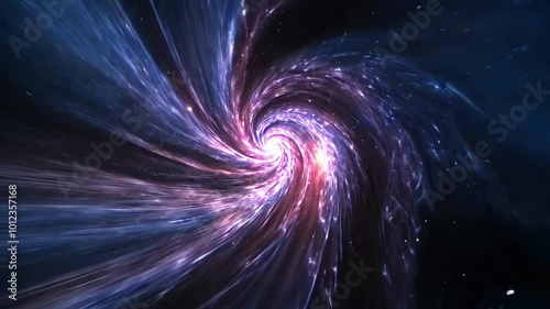 Colorful Swirling Galaxy with Bright Core in a Black Space Background