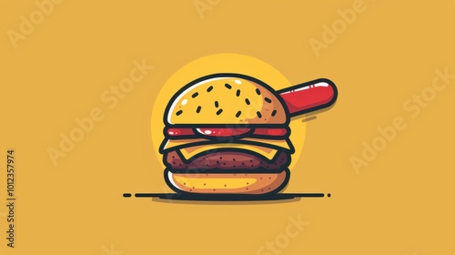 Vibrant cartoon burger with a bold backdrop