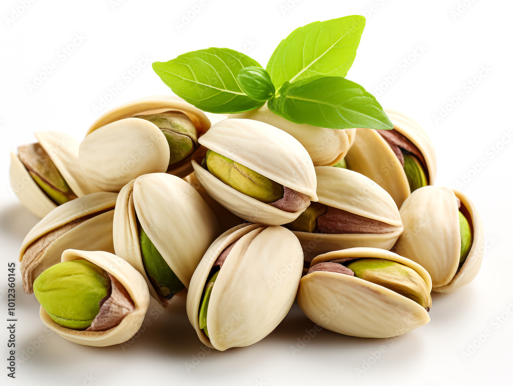 Fresh pistachio kernels and leaves Fresh pistachio kernels and leaves