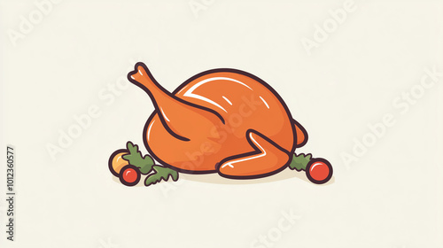 A single, minimalist roasted turkey with simple line details. Logo, vector and minimalistic drawing photo