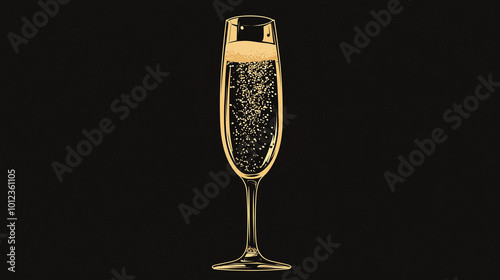 A champagne flute with a few bubbles rising above it. Logo, vector and minimalistic drawing