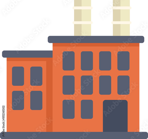 Flat icon depicting a factory building, featuring smoking chimneys, symbolizing industrial activity
