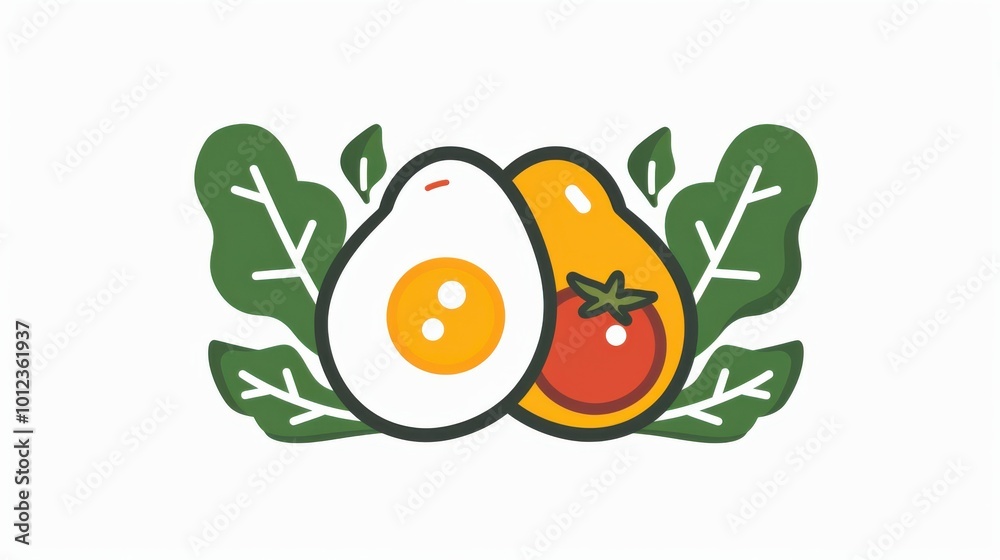 Colorful veggies and egg on leafy background Colorful veggies and egg on leafy background