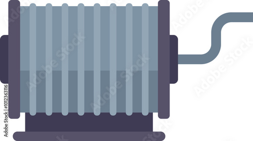 Metal cable drum winch holding steel wire rope on white background