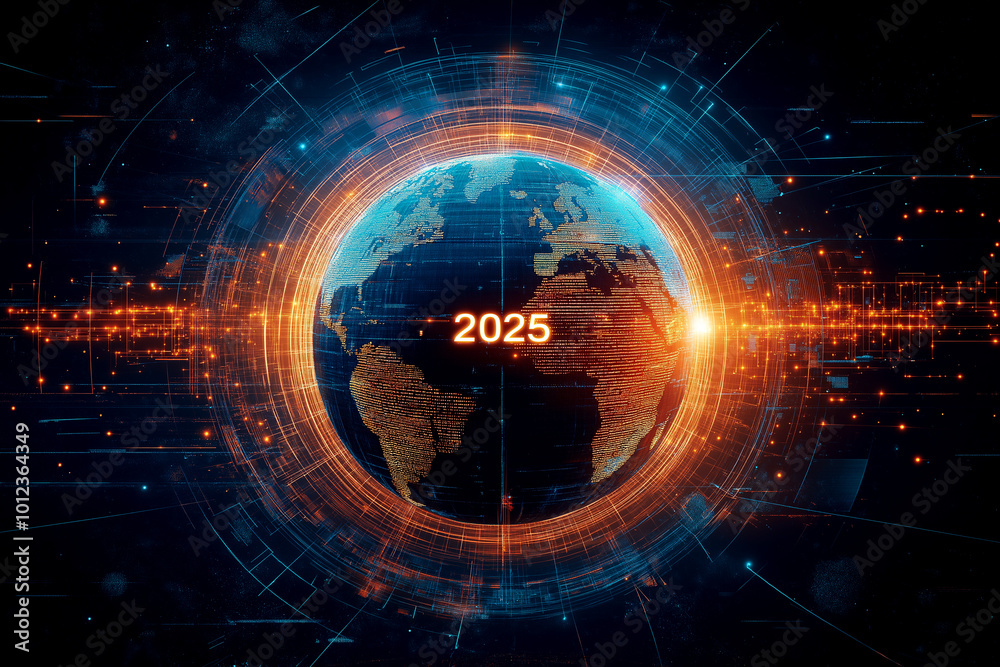 Fototapeta premium The Earth is surrounded by futuristic, indicating technological. The year 