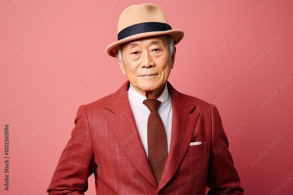 Portrait of a senior asian man wearing a hat and suit Portrait of a senior asian man wearing a hat and suit