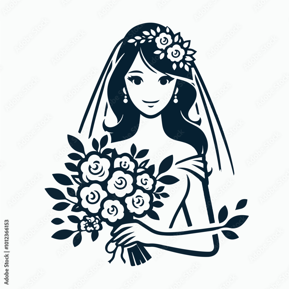 Bride silhouette with bouquet