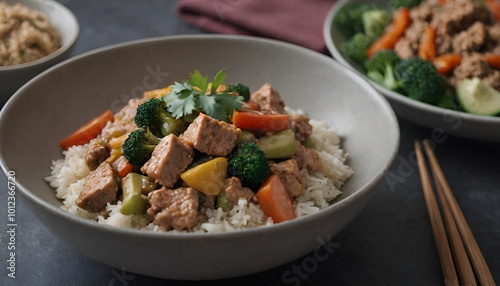 ground turkey fried rice in a bowl