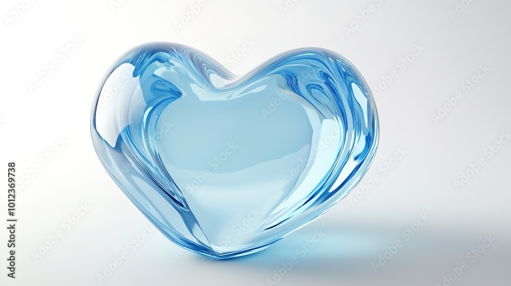 A mesmerizing 3D blue heart crafted from glass material, set against a clean white background. The heart exhibits a glossy finish that beautifully reflects light, creating enchanting reflections A mesmerizing 3D blue heart crafted from glass material, set against a clean white background. The heart exhibits a glossy finish that beautifully reflects light, creating enchanting reflections