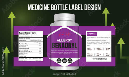 Supplement Bottle label, Package template design, Label design, mock-up design medicine label template
