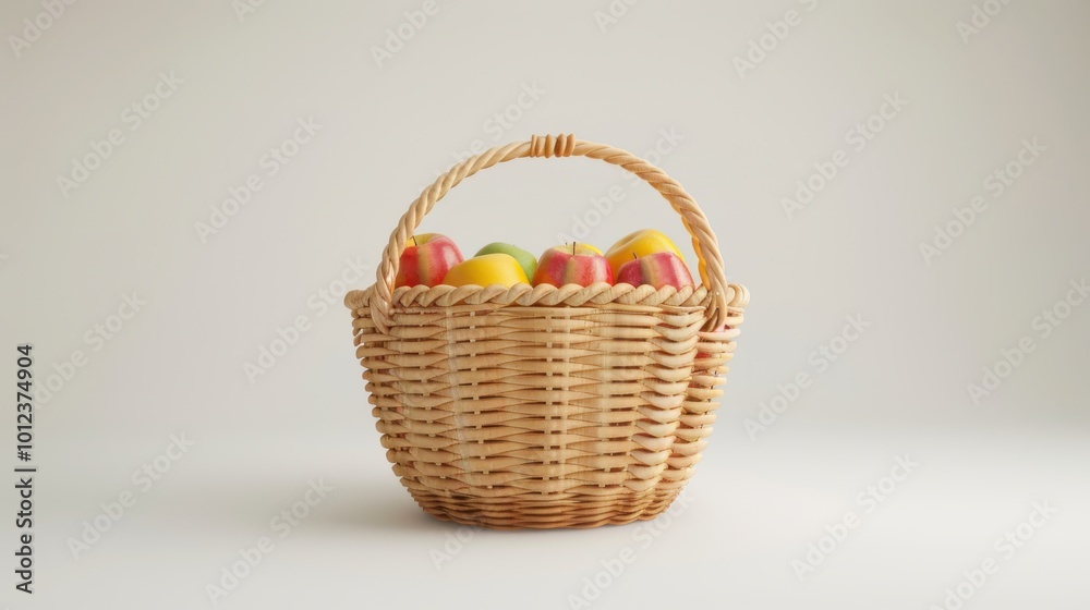 Freshly picked apples in a wicker basket on a table Freshly picked apples in a wicker basket on a table
