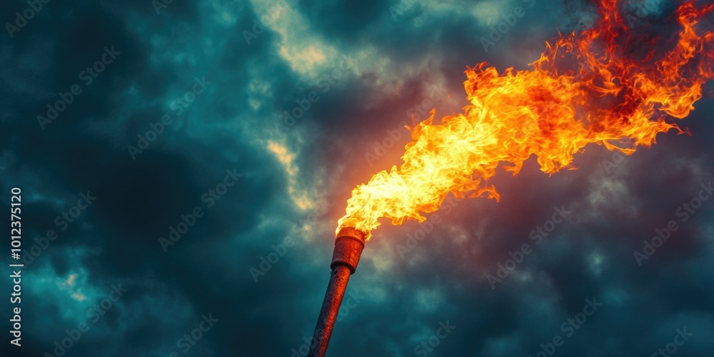 Obraz premium Fiery Torch Against Stormy Sky