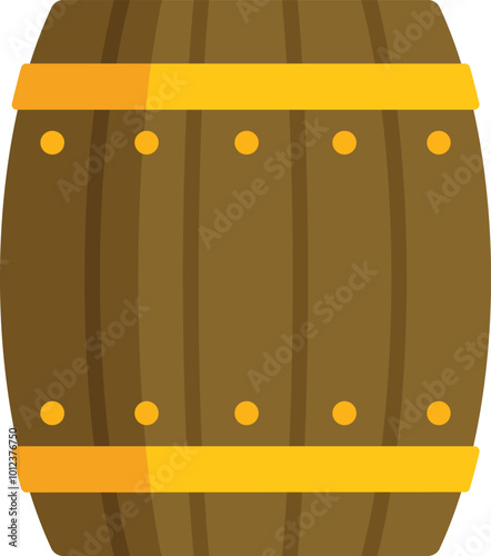 Old wooden barrel with metal rings is holding alcohol beverage, brandy, cognac, rum, wine or whiskey