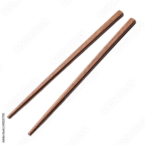 Pair of wooden chopsticks on a white isolate background.