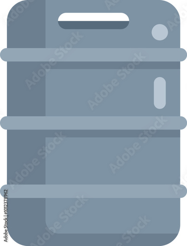 This vector illustration features a large, industrial style metal barrel, often used for storing and transporting liquids or chemicals