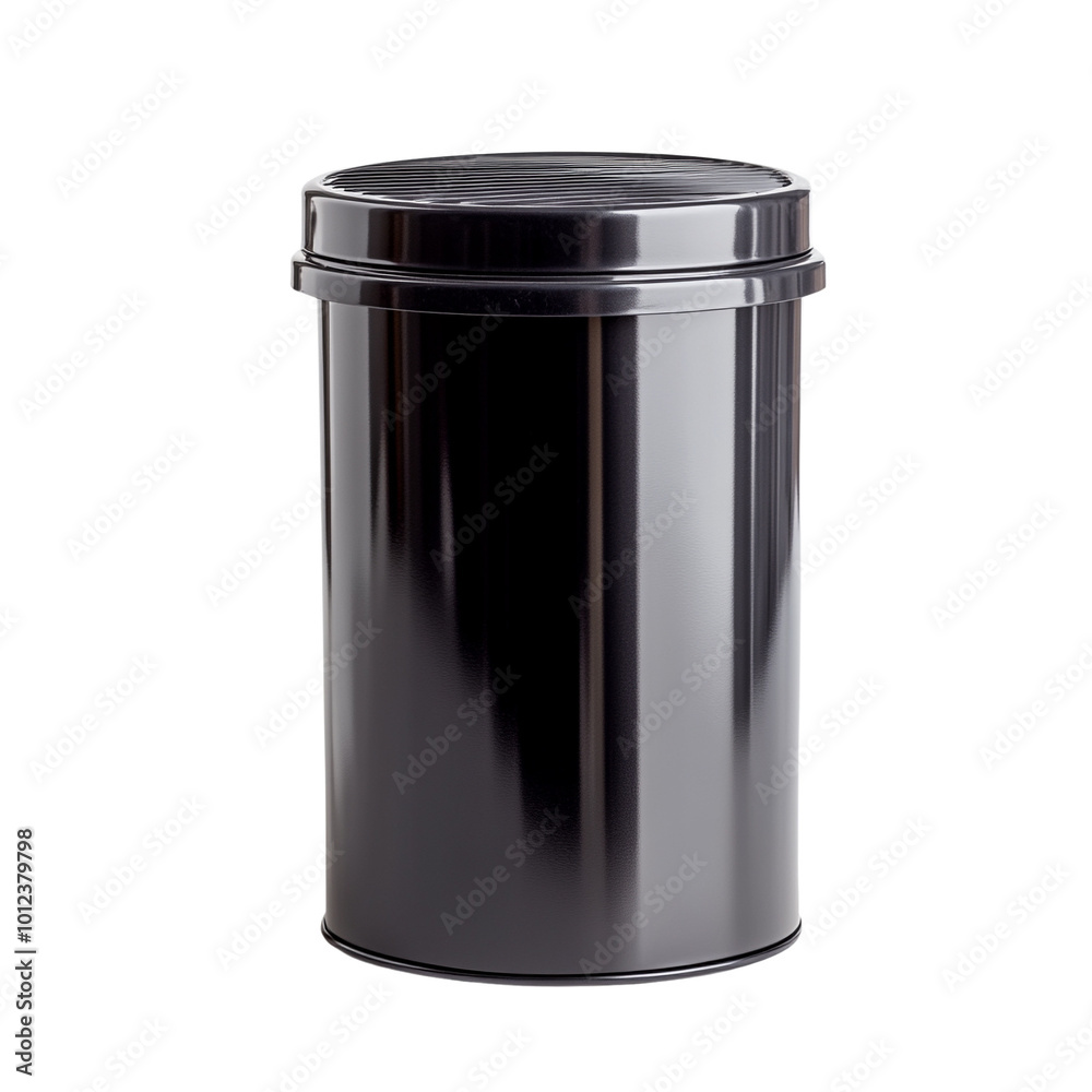 Black metal storage container, round shape, isolated on white background. Black metal storage container, round shape, isolated on white background.