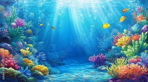 Fototapeta Naklejka Na Ścianę i Meble -  A vibrant, colorful coral reef in the ocean with a clear area for text