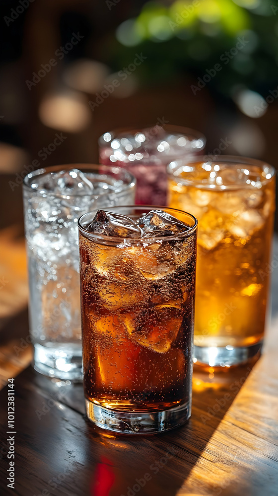 Refreshing Ice Cold Soda Photo with Bubbles on Table Refreshing Ice Cold Soda Photo with Bubbles on Table