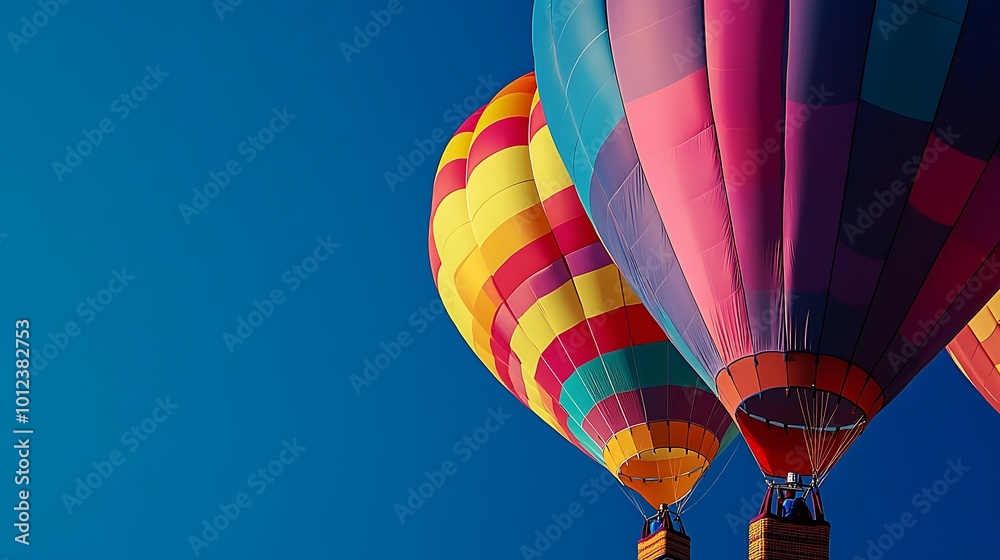 Obraz premium A vibrant, colorful hot air balloon festival with a clear area for text