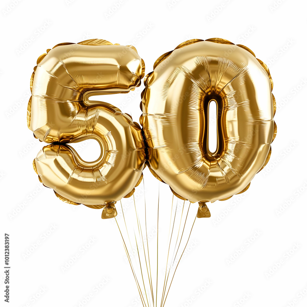 Golden 50th Birthday Balloons 3D Render Golden 50th Birthday Balloons 3D Render