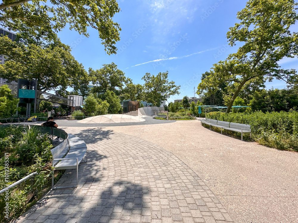 Contemporary playground in the Battery Playscape in the Battery Park in New York City. USA