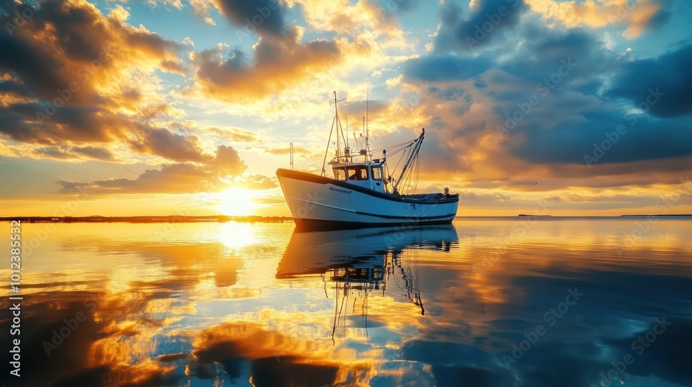 Naklejka premium Fishing Boat at Sunset