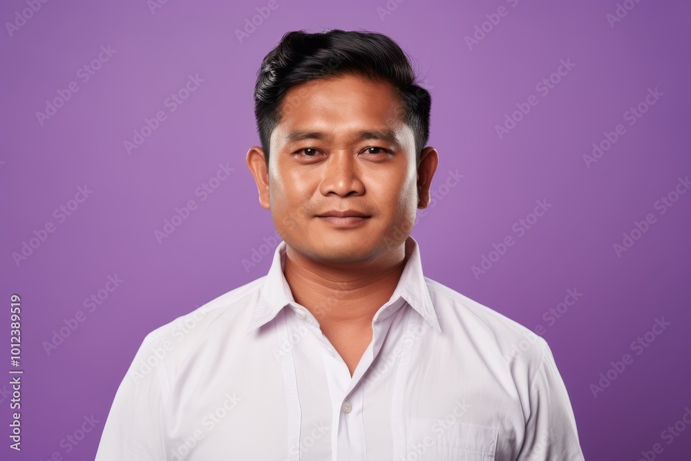 Portrait of handsome asian man in white shirt on purple background Portrait of handsome asian man in white shirt on purple background