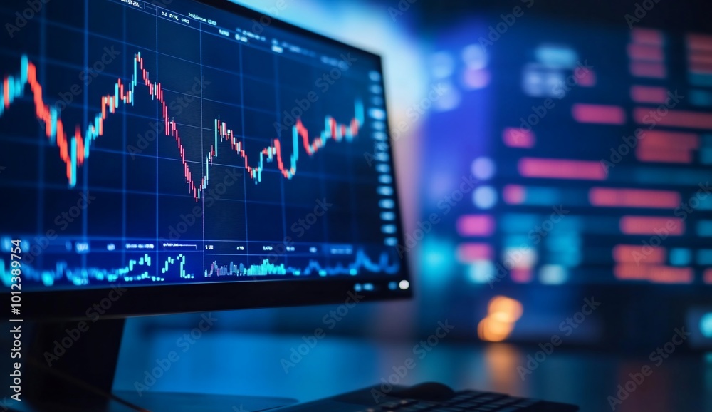 A computer screen displaying financial market data and graphs. A computer screen displaying financial market data and graphs.