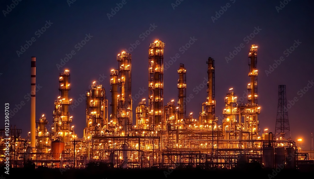 Fototapeta premium Industrial Complex Illuminated at Night