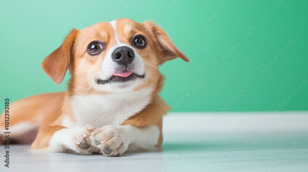 A dog laying on the floor with its tongue out, AI A dog laying on the floor with its tongue out, AI