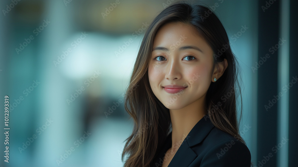 Asian Businesswoman Smiling and Glancing to the Side, Highlighting Her Confidence and Professionalism in a Bright and Productive Morning at the Office Asian Businesswoman Smiling and Glancing to the Side, Highlighting Her Confidence and Professionalism in a Bright and Productive Morning at the Office