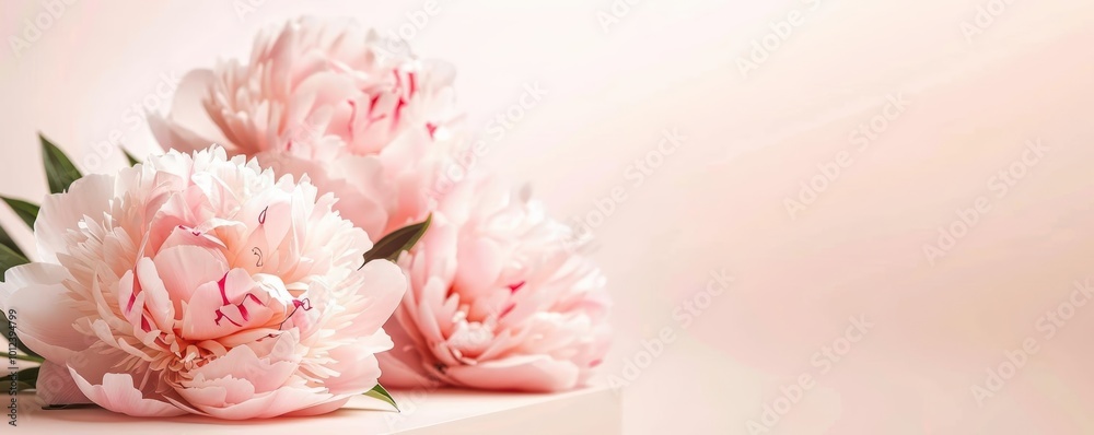 Delicate pink peonies arranged elegantly on a soft background, perfect for adding a touch of romance and beauty to any design. Delicate pink peonies arranged elegantly on a soft background, perfect for adding a touch of romance and beauty to any design.