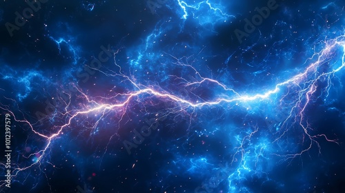 Lightning strike backgrounds. Powerful blue orange lightning bolt striking on dark background through the center of the screen. Bright electric zap blast