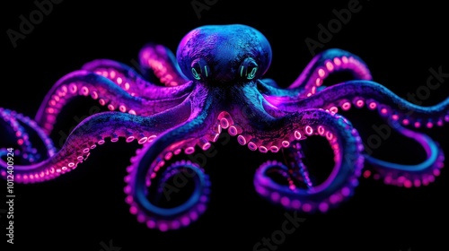 A vibrant octopus displays its colorful tentacles against a dark background, showcasing its unique features and patterns.